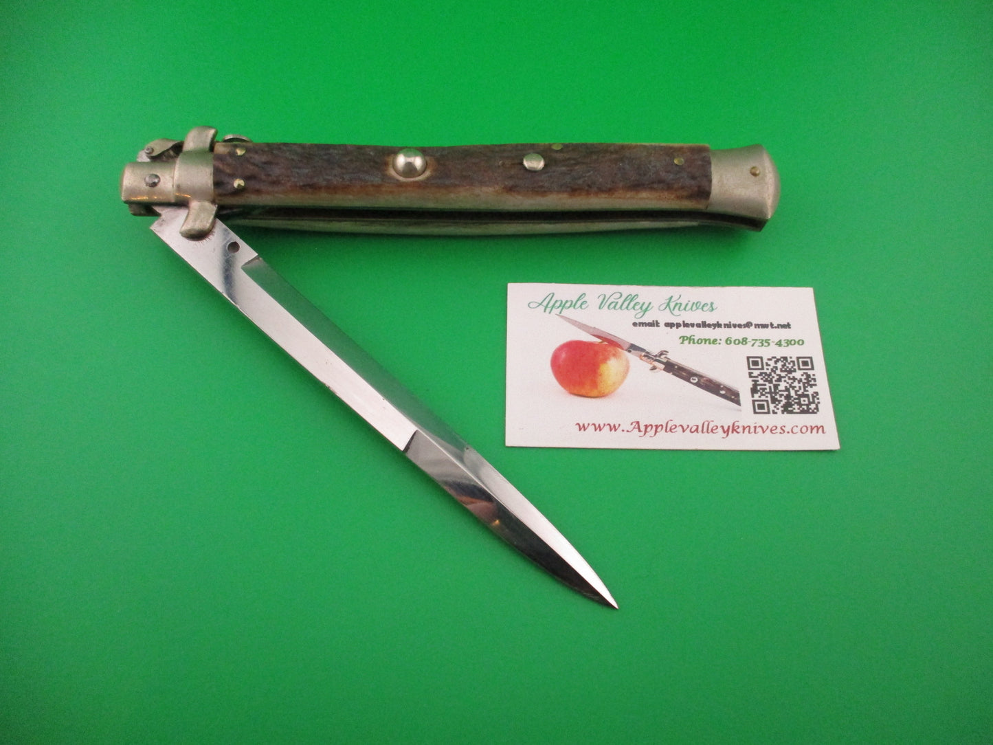 M. ITALY INOX 33cm Italian Fulcrum release Stag Vintage automatic knife