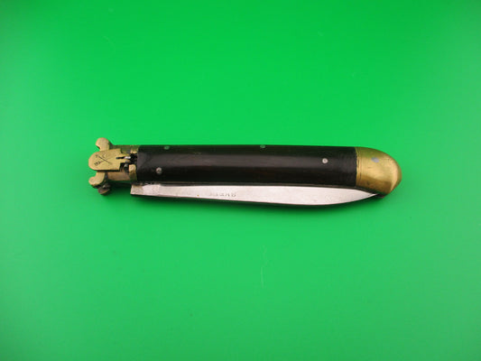 No 6 SHEFFIELD STEEL 22cm Indian Shell puller lever Brass & Horn vintage automatic knife