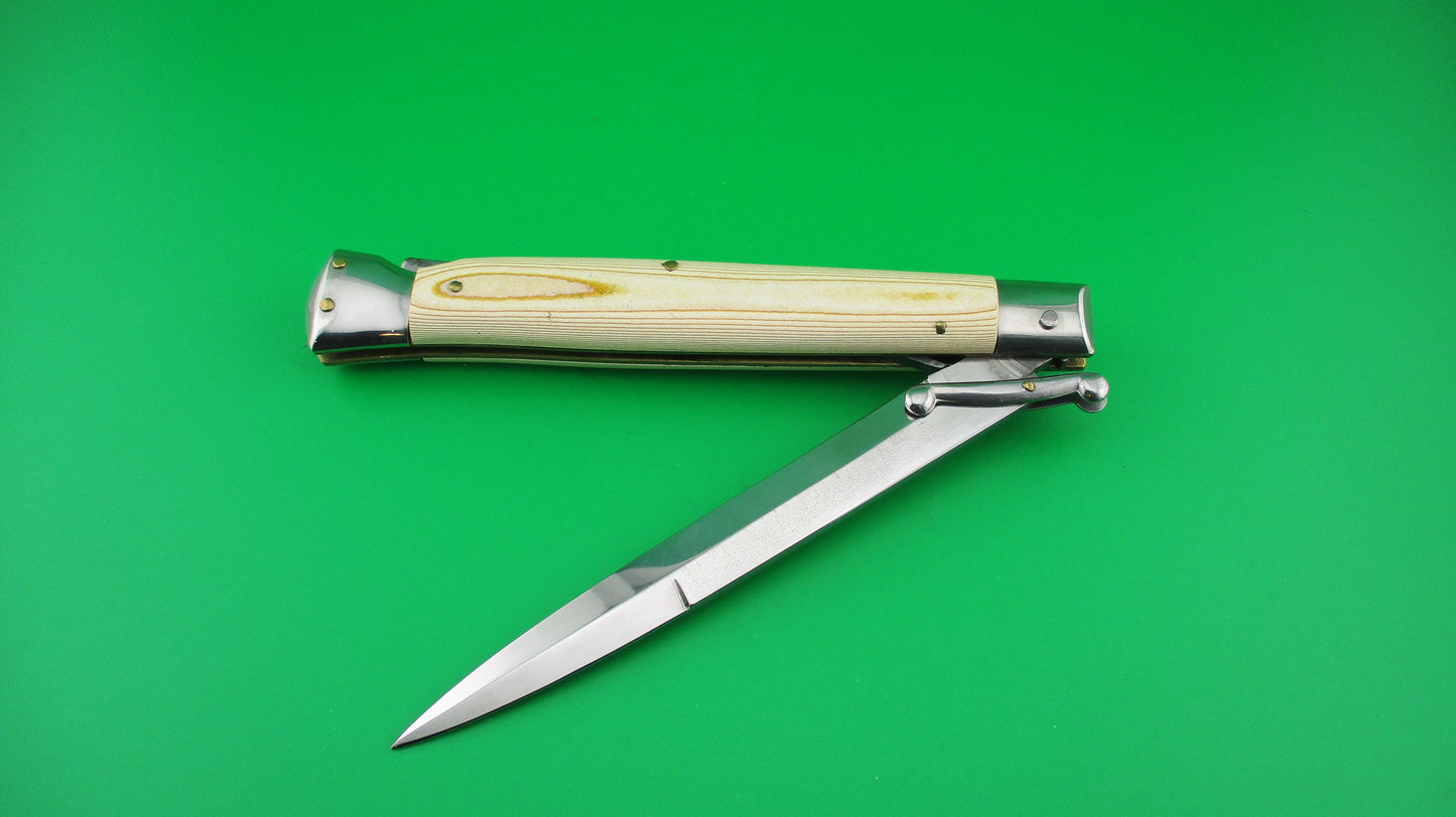 440 B STAINLESS Frank B 28cm Italian 11 inch Swing Guard Woodgrain Micarta switchblade knife