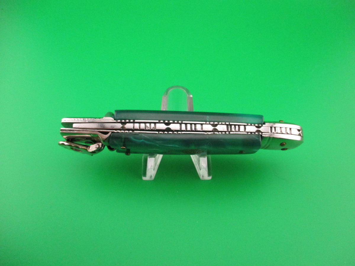 INOX 20cm Italian Lever Customized Green Pearl File work automatic knife 9mm Luger