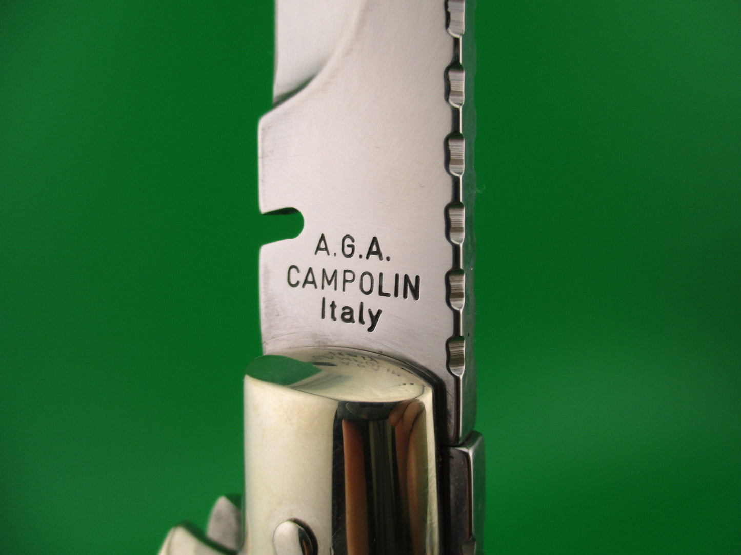 AGA CAMPOLIN 29cm Italian BLACK WIDOW Fulcrum Wasp Square button Green horn automatic knife