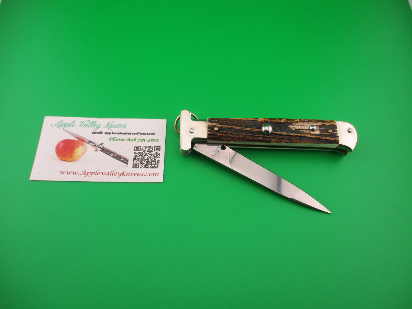 AGA CAMPOLIN Maniago-Italy 2014 22cm Italian Francese Stag Ringpull automatic knife