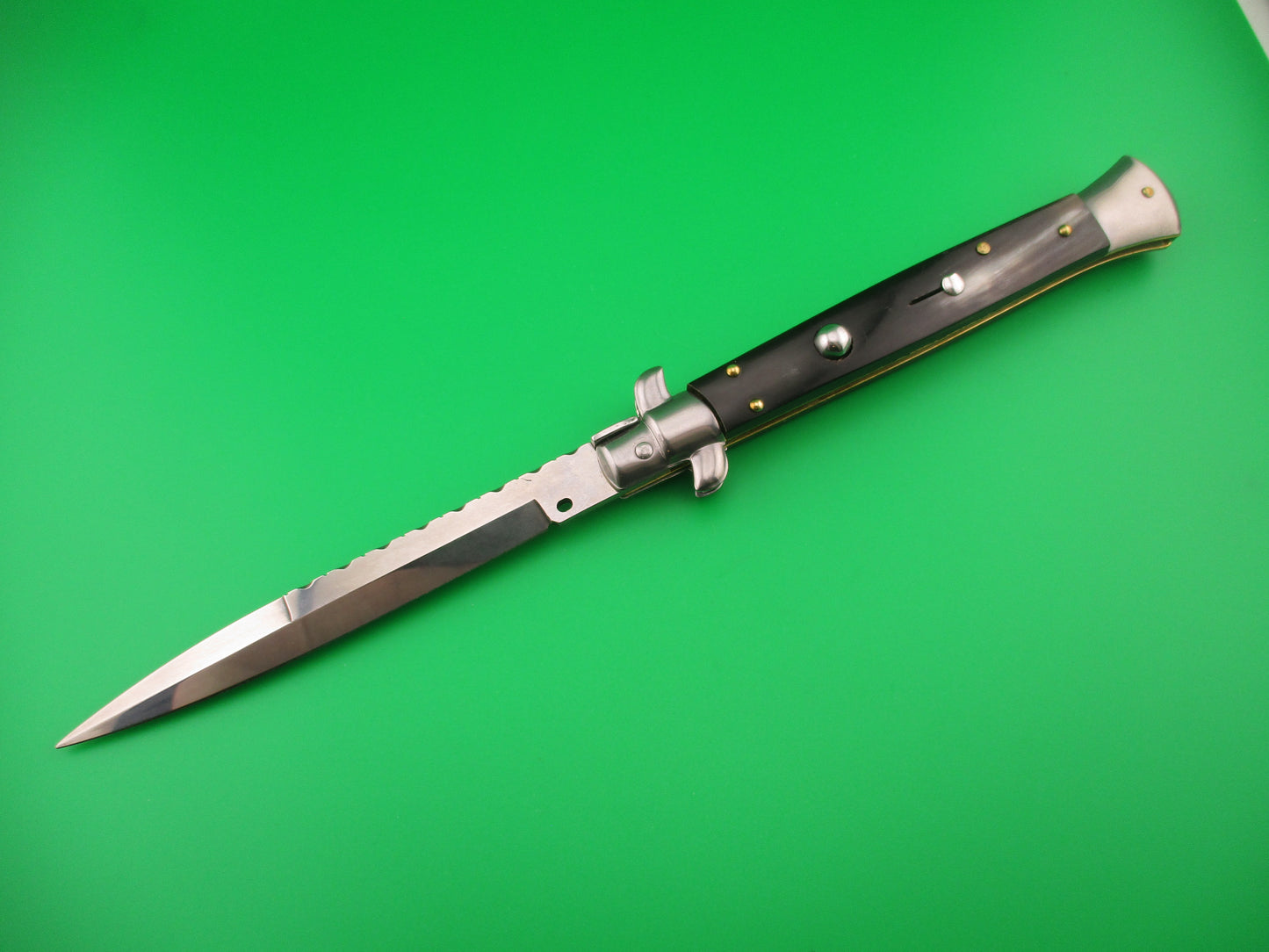 FRANK B ITALY 28cm Italian Stiletto Swivel bolster bayonet automatic knife w File work