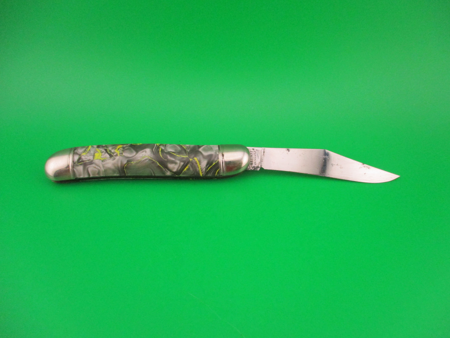 Hammer Brand Imperial Serpentine Jack Silver pearl Yellow streaks switchblade knife