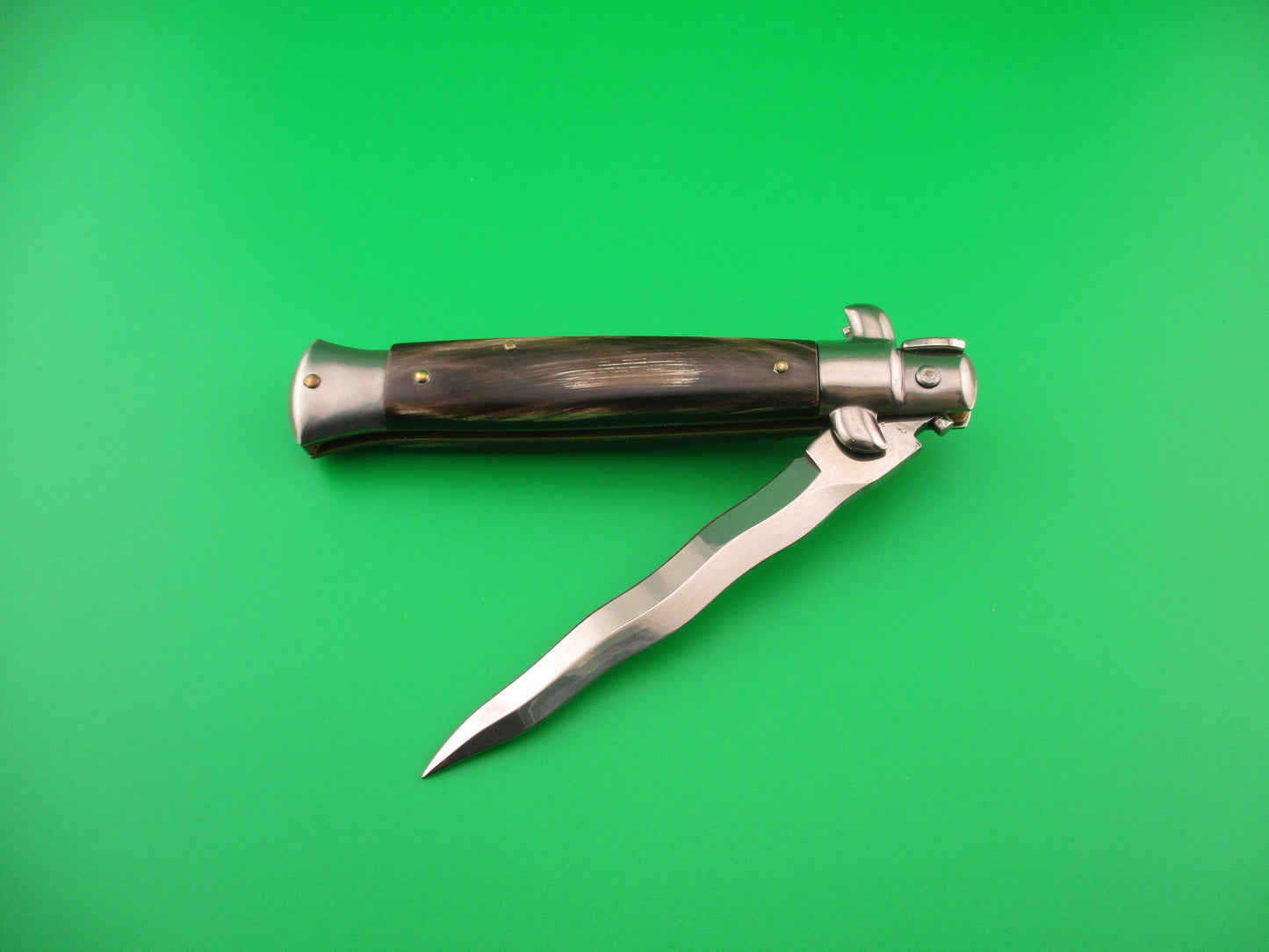 FRANK B 23cm Italian Kris Stiletto horn swivel bolster automatic knife