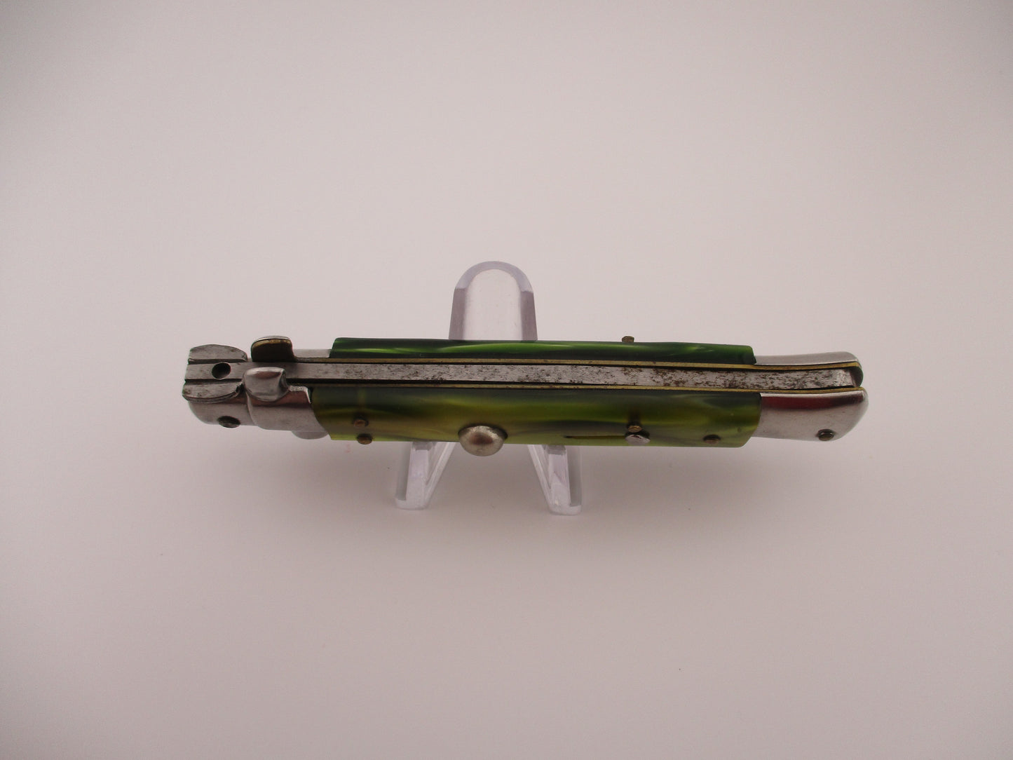 ERN (crown & scimitar) Rostfrei 21cm Italian Swivel bolster Green pearlex automatic knife