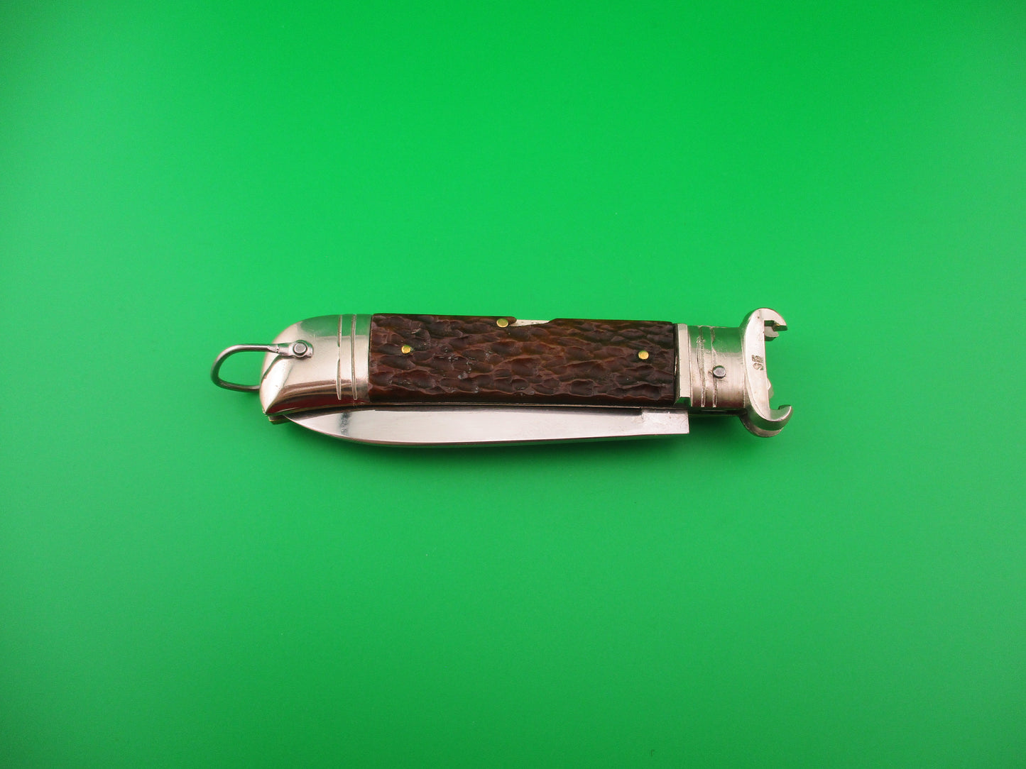 Virginia INOX 20cm Italian Bone shell puller lever vintage switchblade w lanyard ring