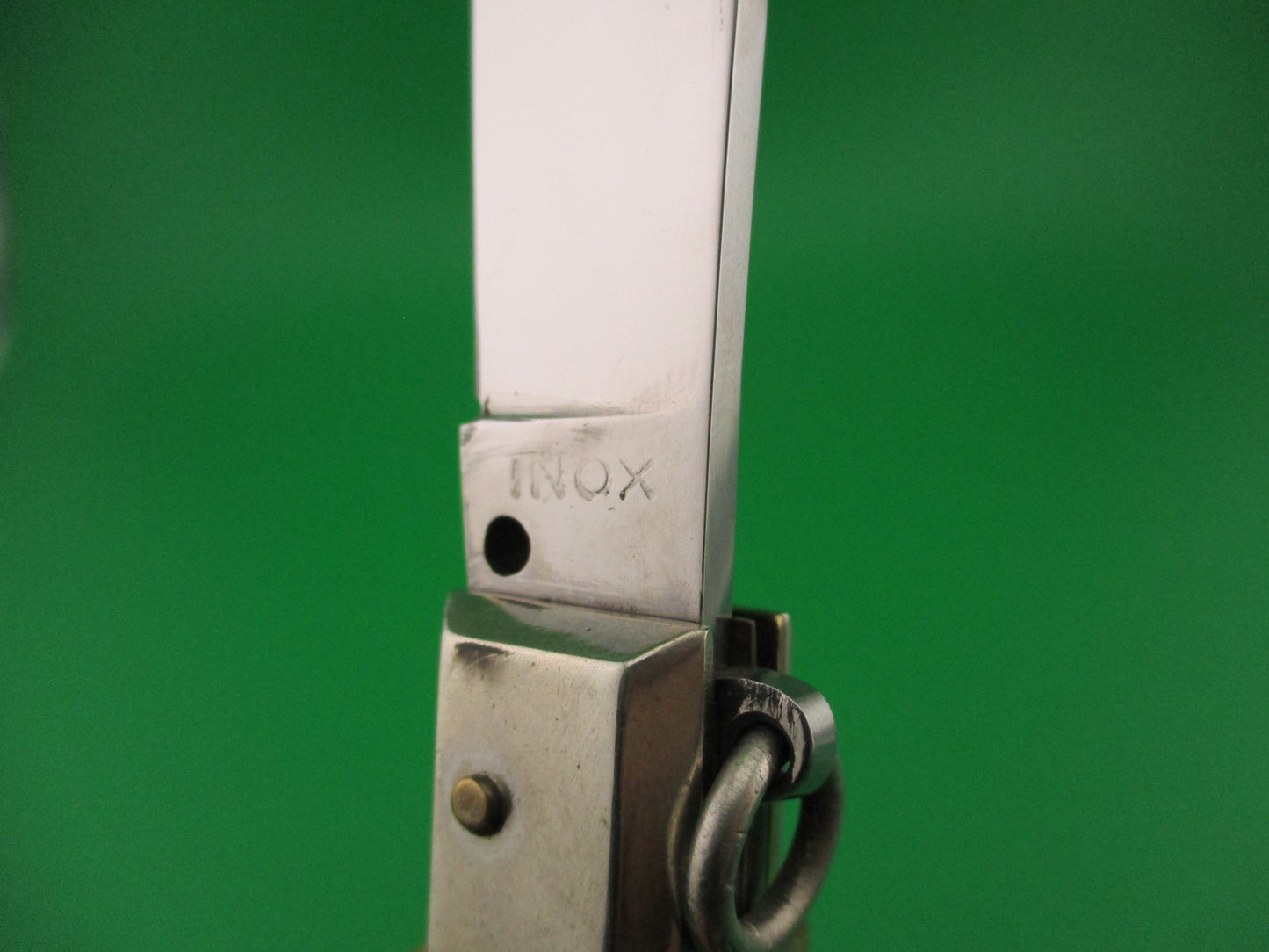 INOX 20cm Italian Vintage Ring Pull Stag Shell puller 4 Blade Camper automatic knife