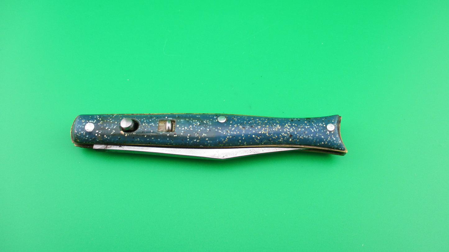 Edgemaster Fishtail Blue Sparkle vintage switchblade knife