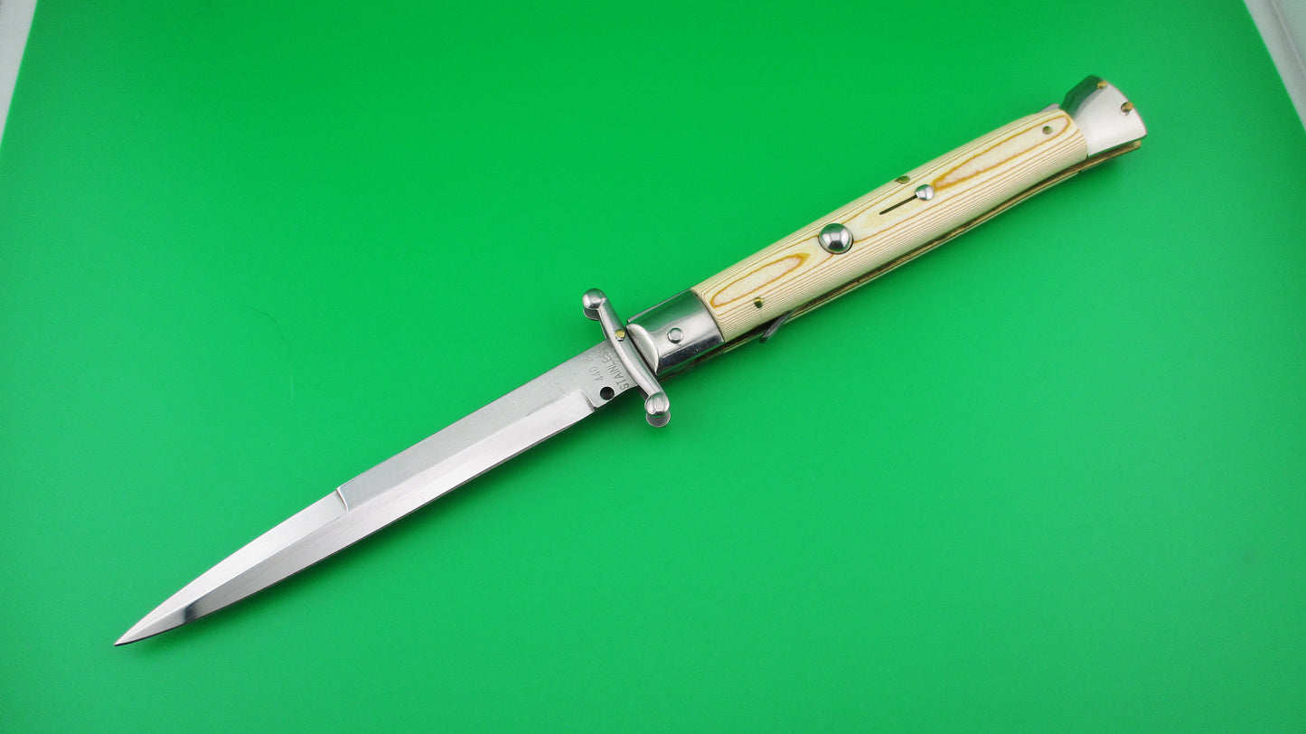 440 B STAINLESS Frank B 28cm Italian 11 inch Swing Guard Woodgrain Micarta switchblade knife