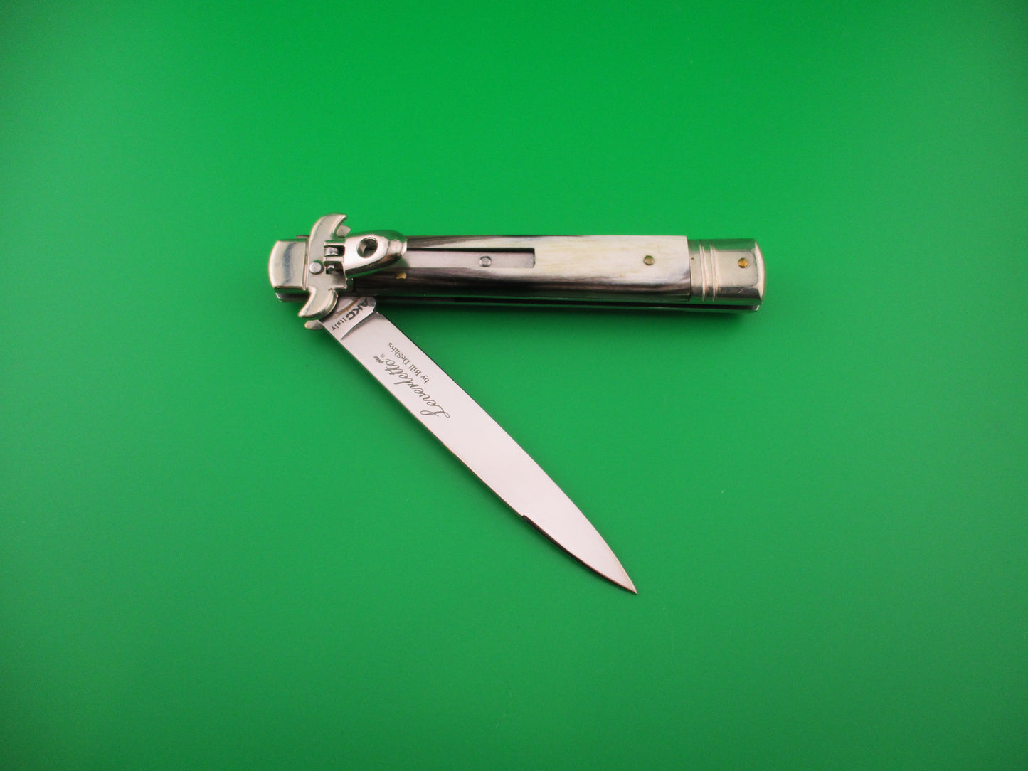 AKC ITALY Leverletto by Bill DeShivs 23cm Larger Italian Horn lever automatic knife