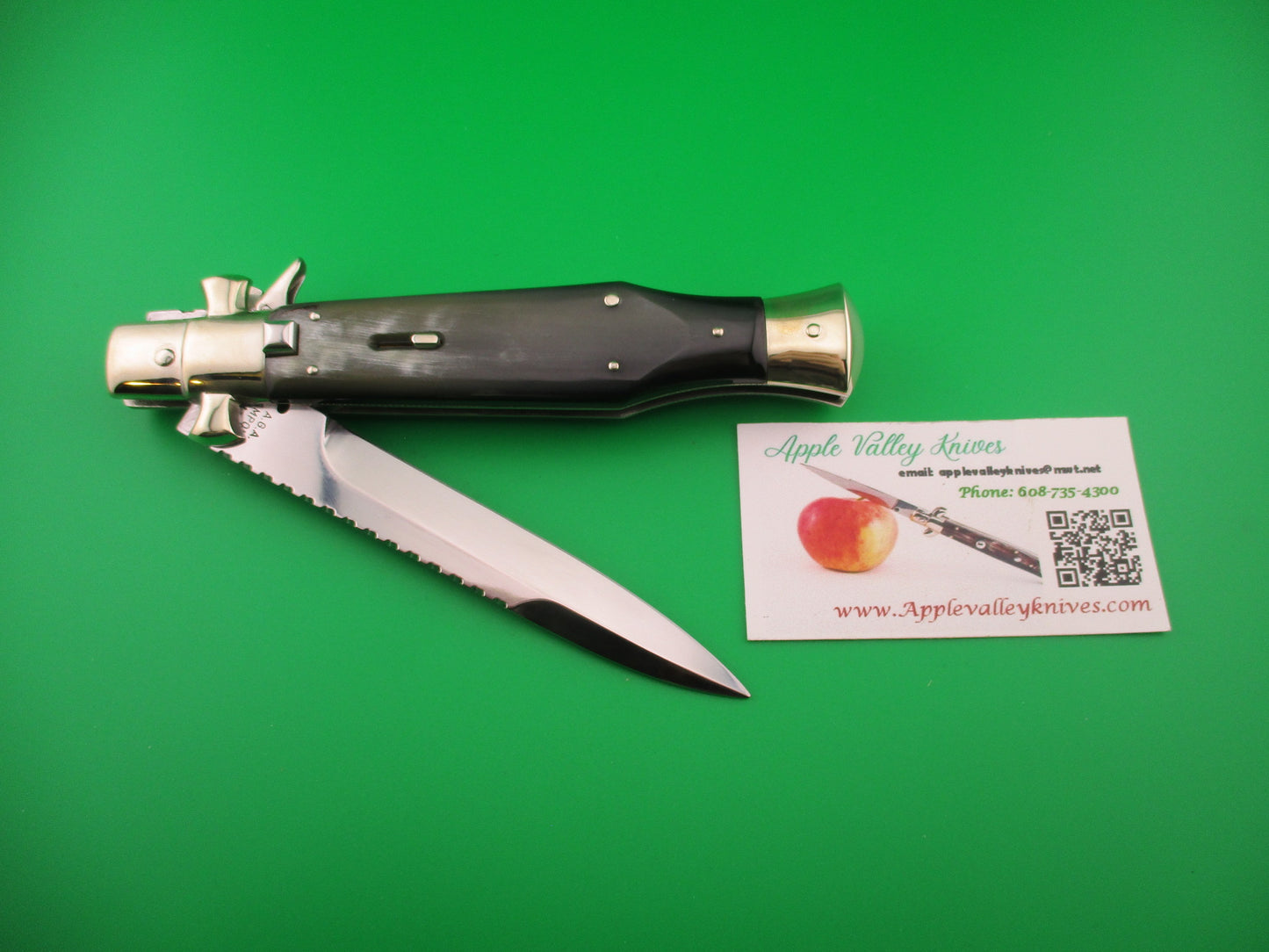 AGA CAMPOLIN 29cm Italian BLACK WIDOW Fulcrum Wasp Square button Green horn automatic knife