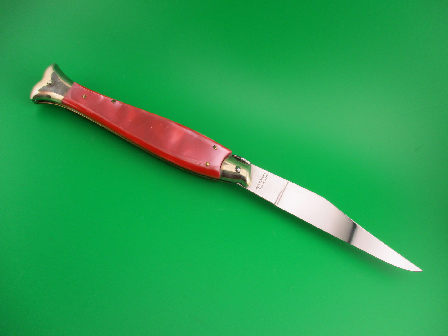 AKC 25cm Italian Picklock Fishtail Pink Pearlex vintage automatic knife