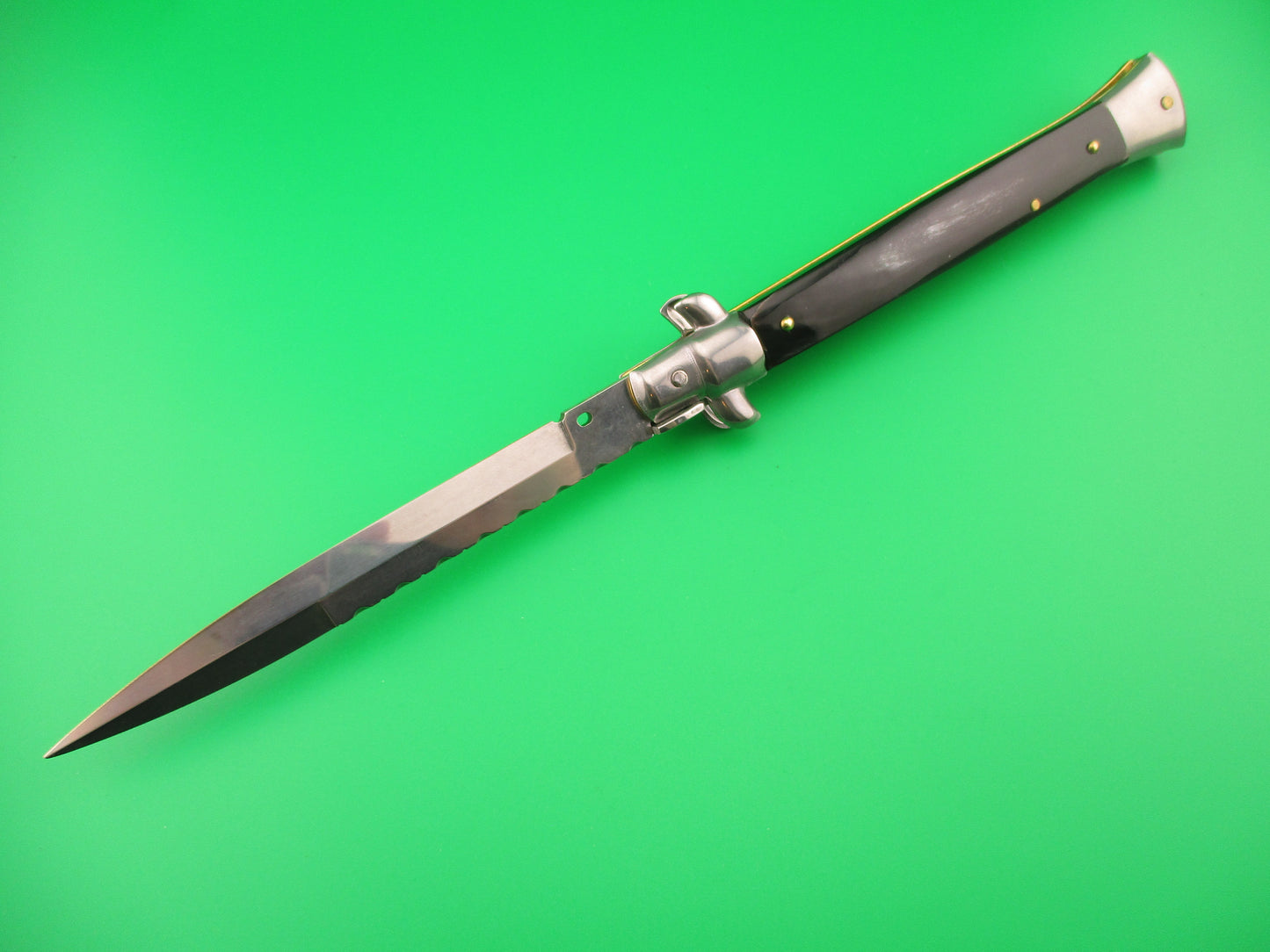 FRANK B ITALY 28cm Italian Stiletto Swivel bolster bayonet automatic knife w File work