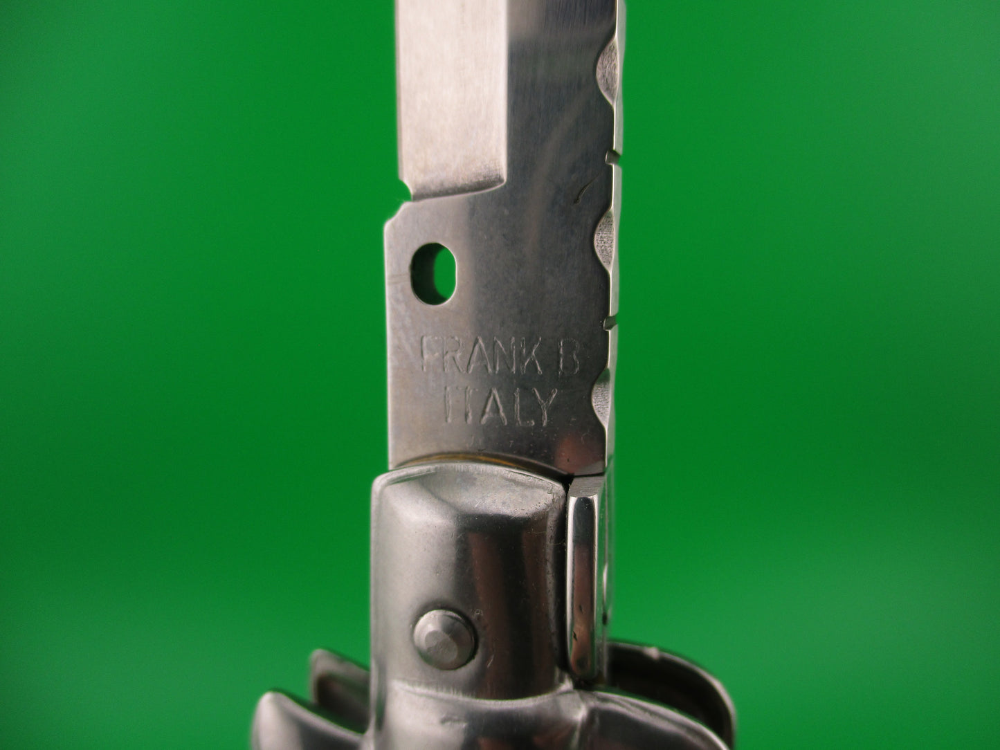 FRANK B ITALY 28cm Italian Stiletto Swivel bolster bayonet automatic knife w File work