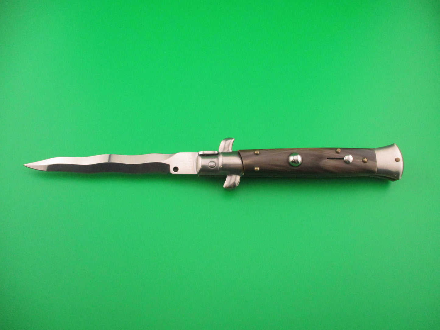 FRANK B 23cm Italian Kris Stiletto horn swivel bolster automatic knife
