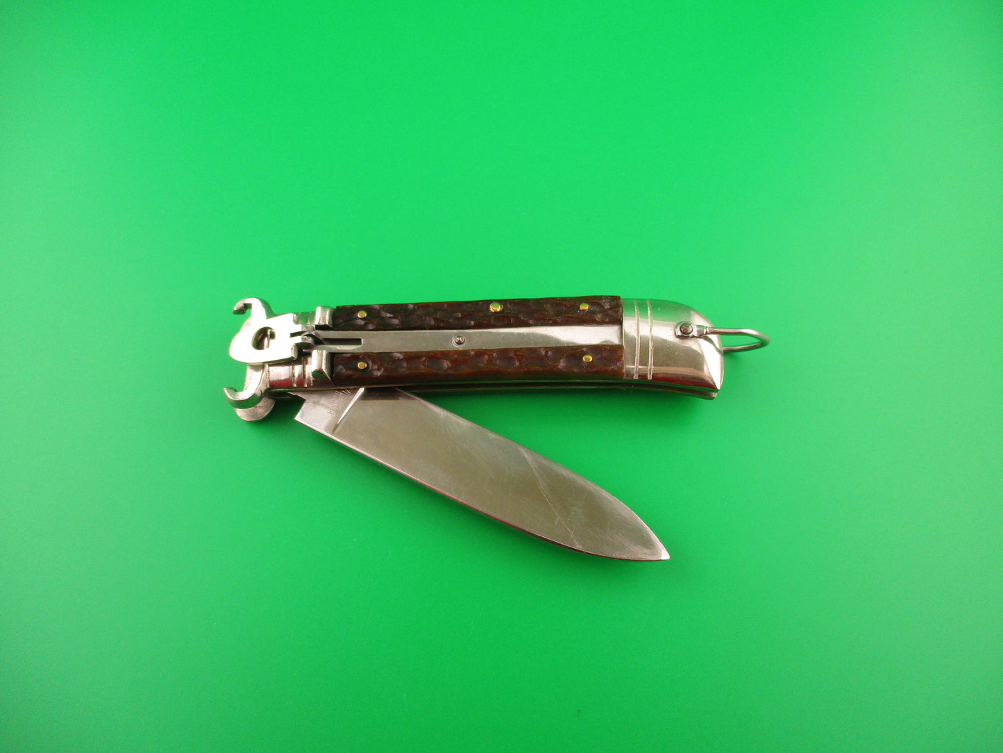 Virginia INOX 20cm Italian Bone shell puller lever vintage switchblade w lanyard ring