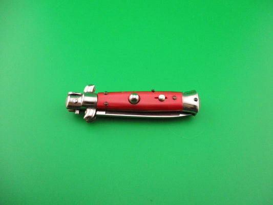 ROSTFREI 14cm Italian Swivel bolster D Stamped Red Shimmer automatic knife