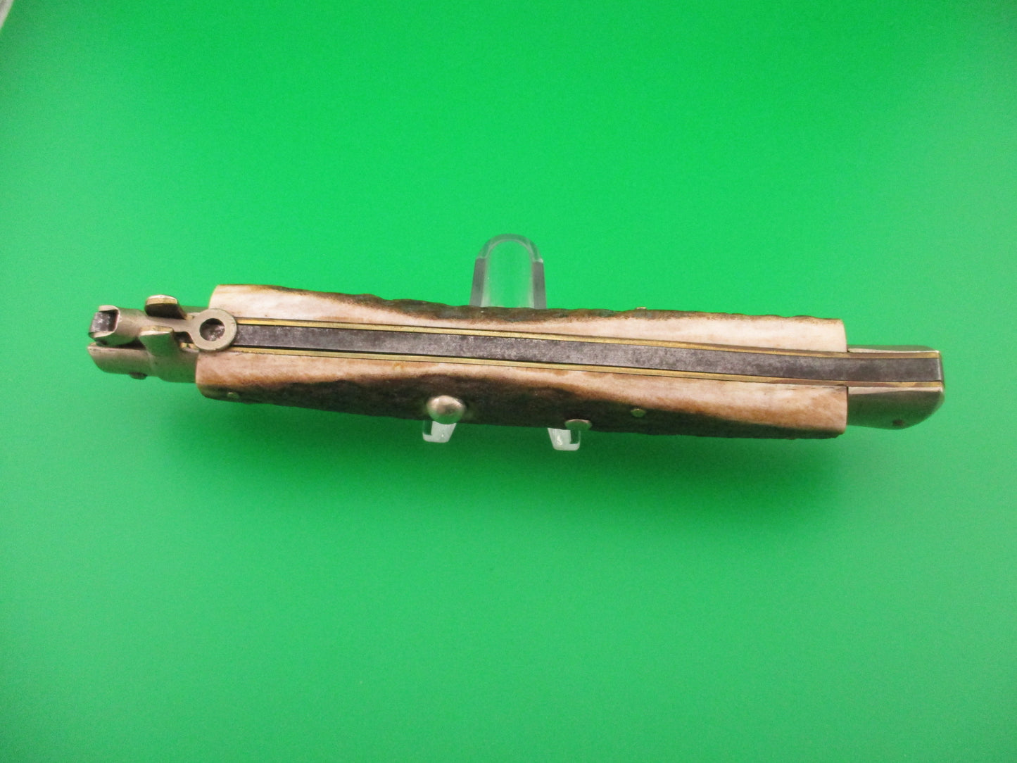 M. ITALY INOX 33cm Italian Fulcrum release Stag Vintage automatic knife