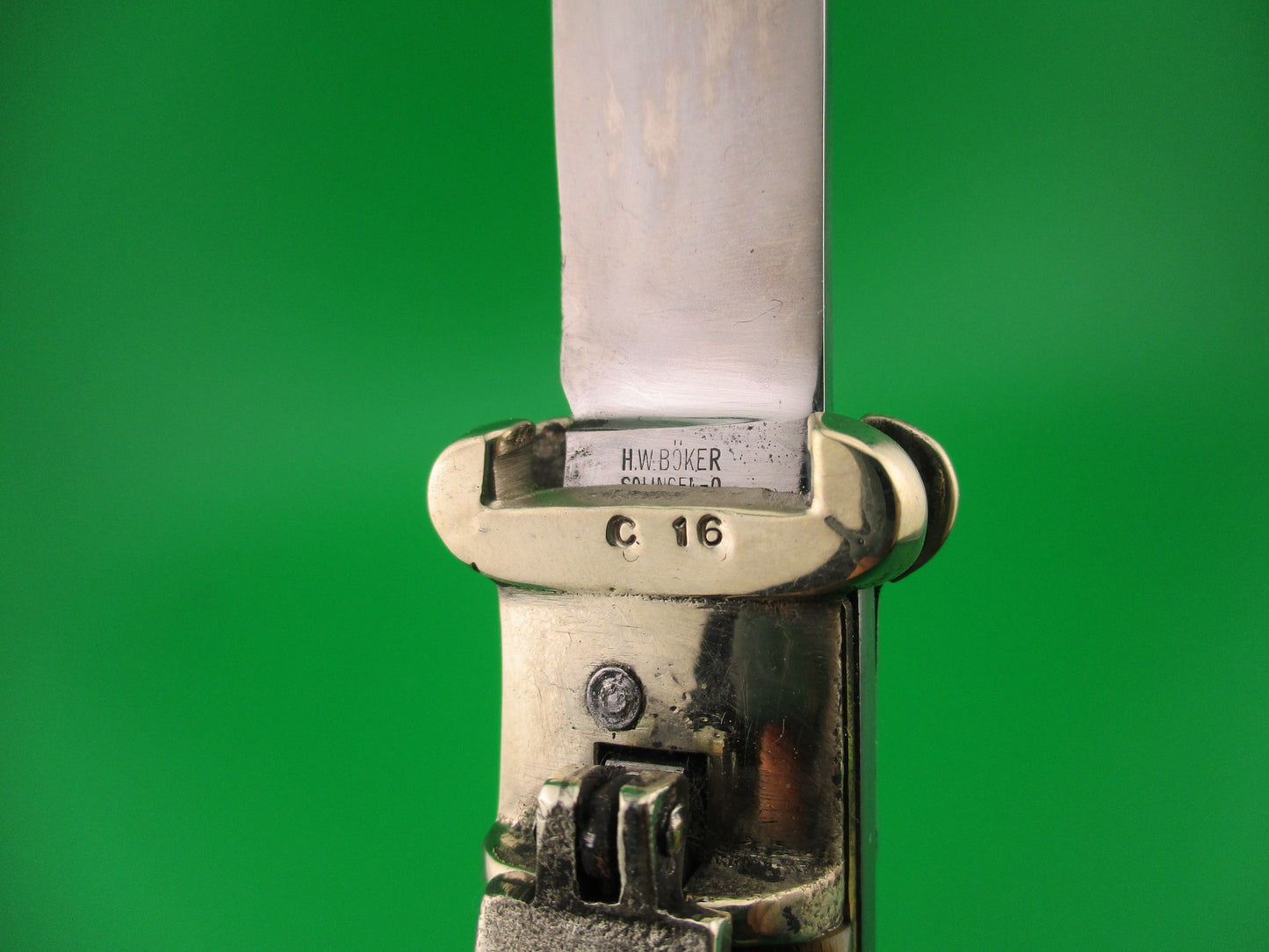 H.W. BOKER SOLINGEN-O. 20cm German Shell Puller Lever Stag vintage automatic knife