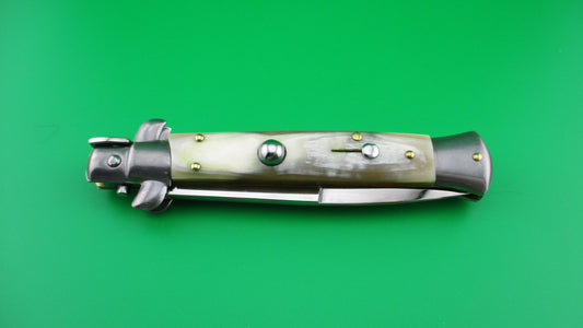 z FRANK B 23cm Italian Stiletto Honey & cream horn swivel bolster automatic knife