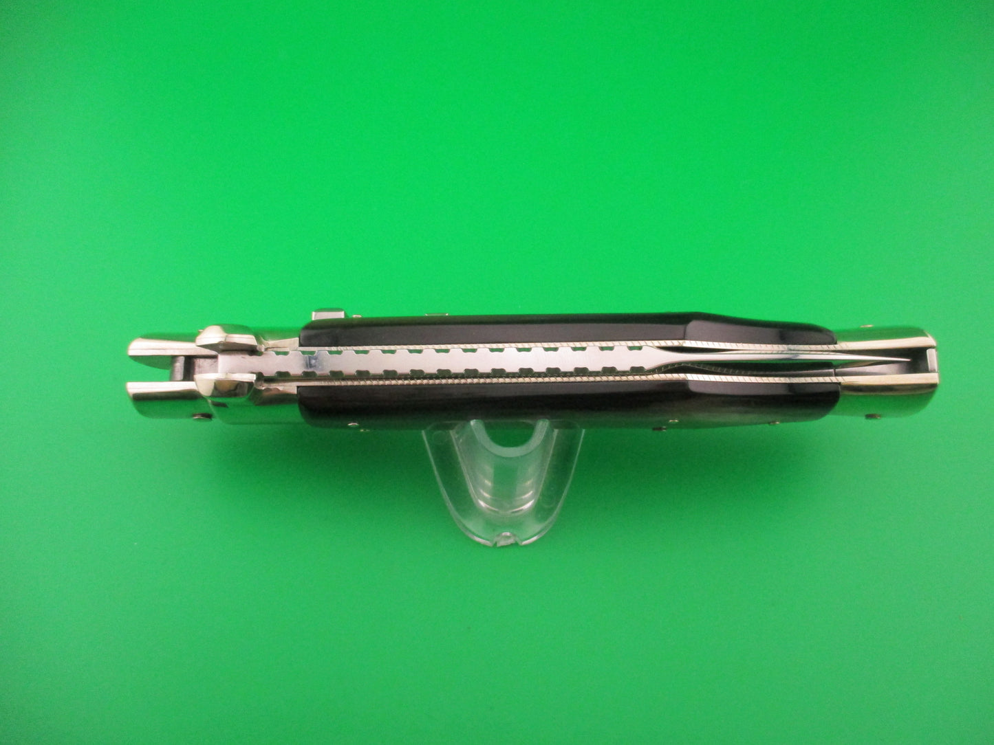 AGA CAMPOLIN 29cm Italian BLACK WIDOW Fulcrum Wasp Square button Green horn automatic knife