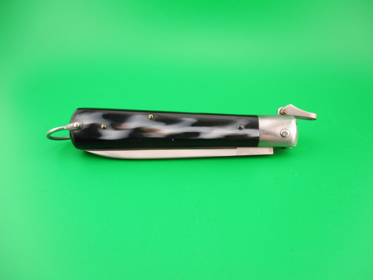 J INOX 21cm Italian Fulcrum release Black & Cream automatic knife