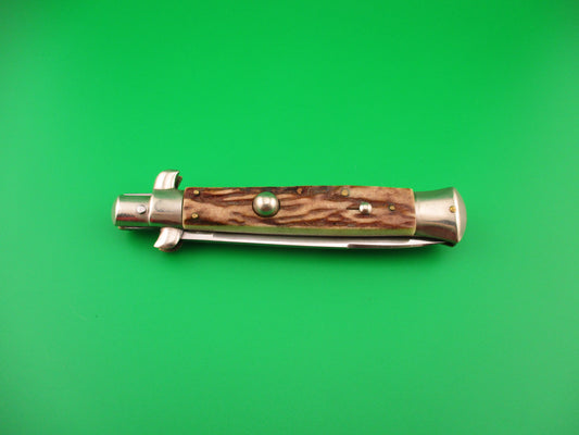 Rostfrei (slant) 22cm Italian BOBC Stag Stiletto swedge blade vintage automatic knife