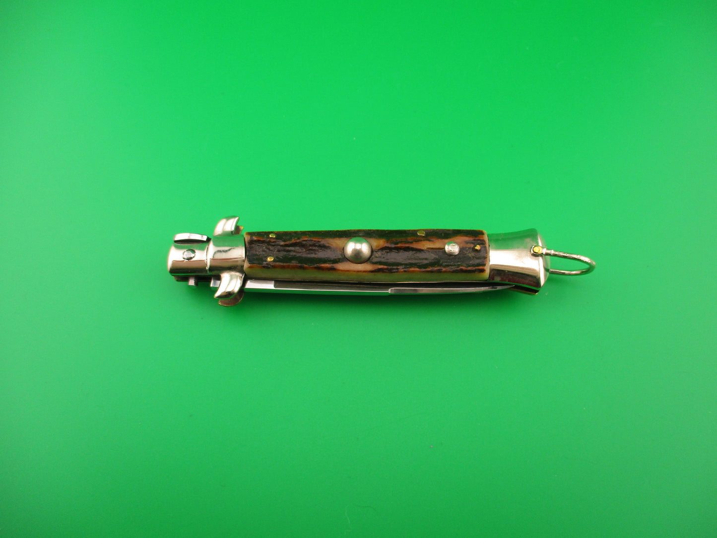 Rostfrei (slant) 20cm Italian Transitional stiletto Stag vintage automatic knife w lanyard ring