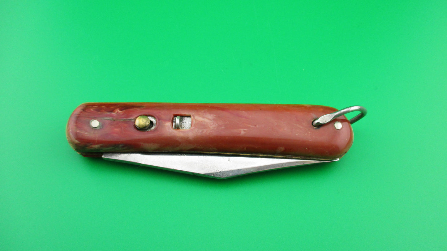 Colonial JIFFY Fatjack Firebrick swirl Vintage American switchblade knife