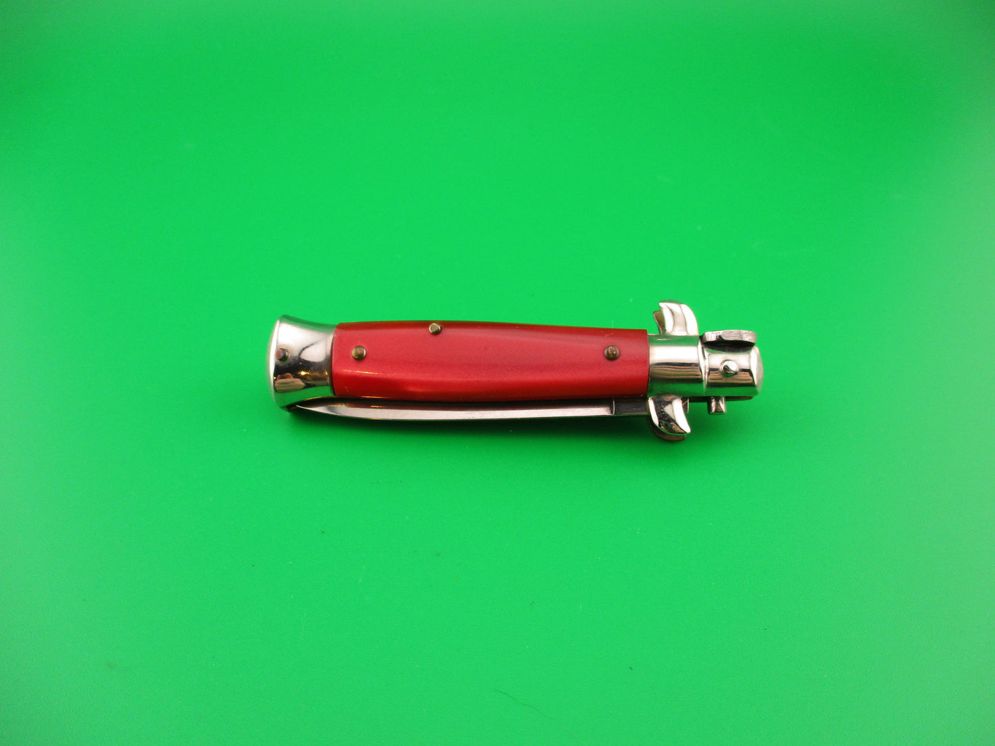 ROSTFREI 14cm Italian Swivel bolster D Stamped Red Shimmer automatic knife
