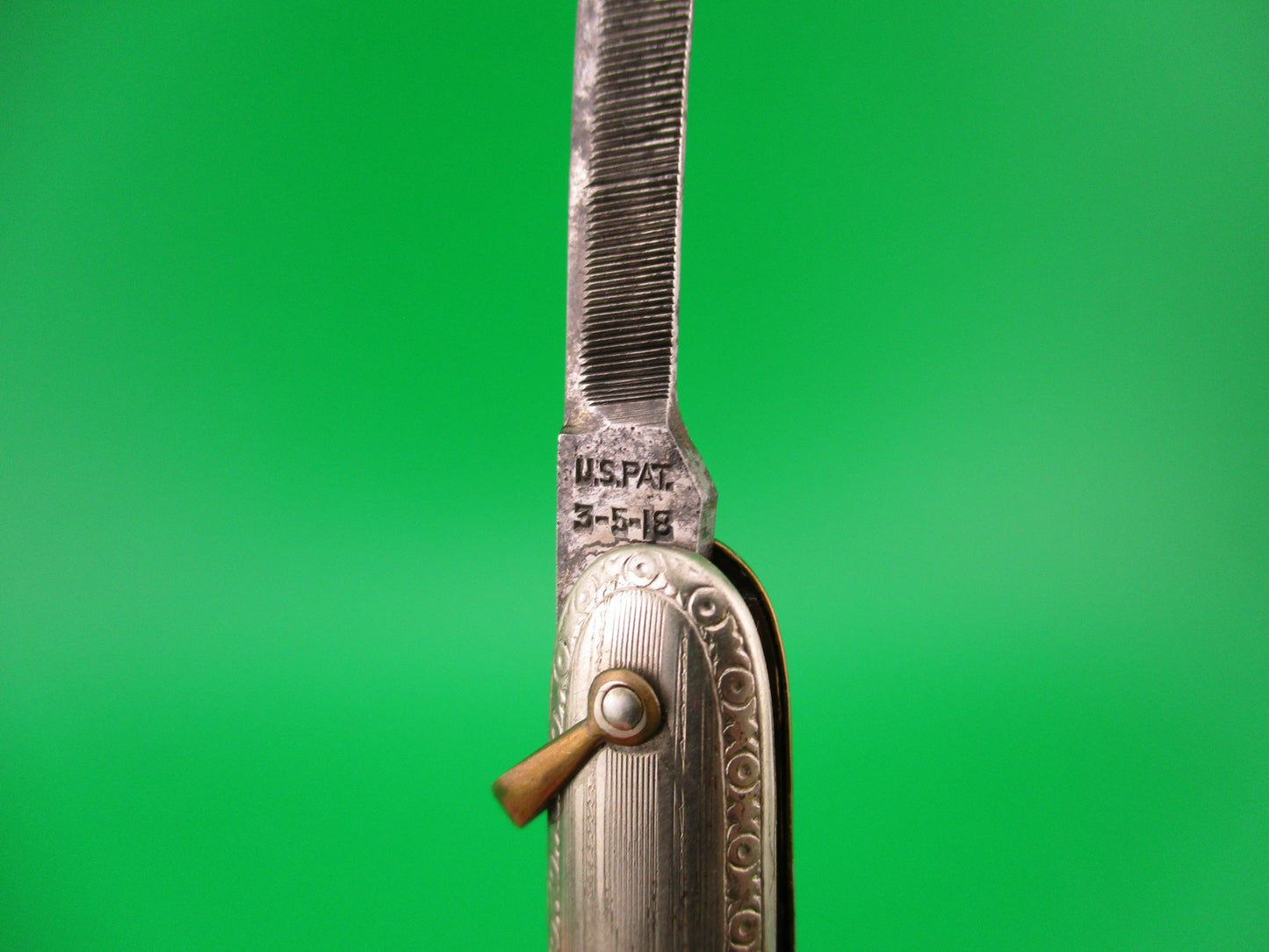 Flylock Small Silver double switchblade vintage knife w/shackle & file blade