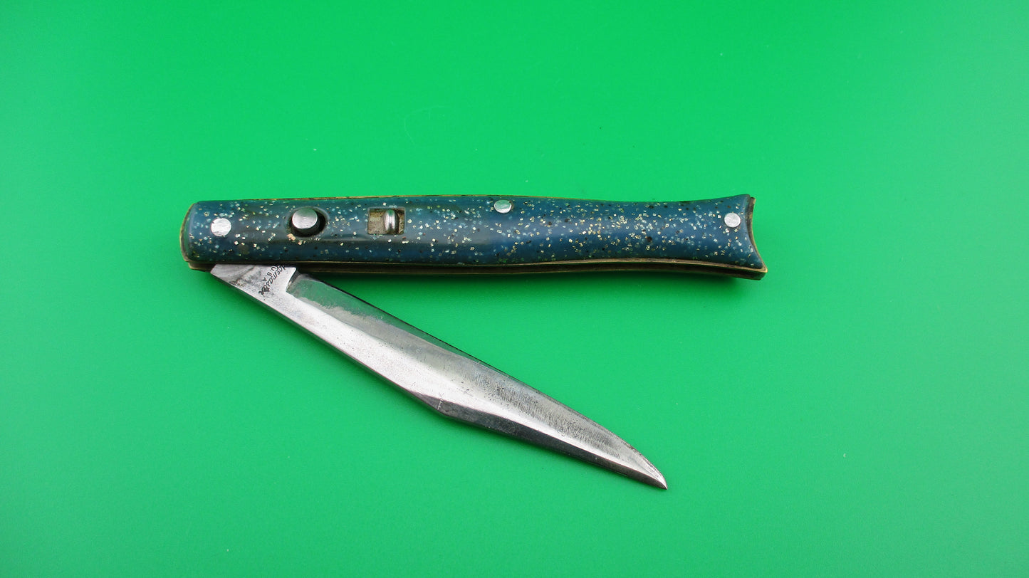 Edgemaster Fishtail Blue Sparkle vintage switchblade knife