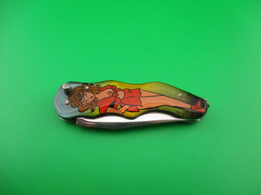 RPK Pinup Russian Prison Knife Sexy woman switchblade red dress