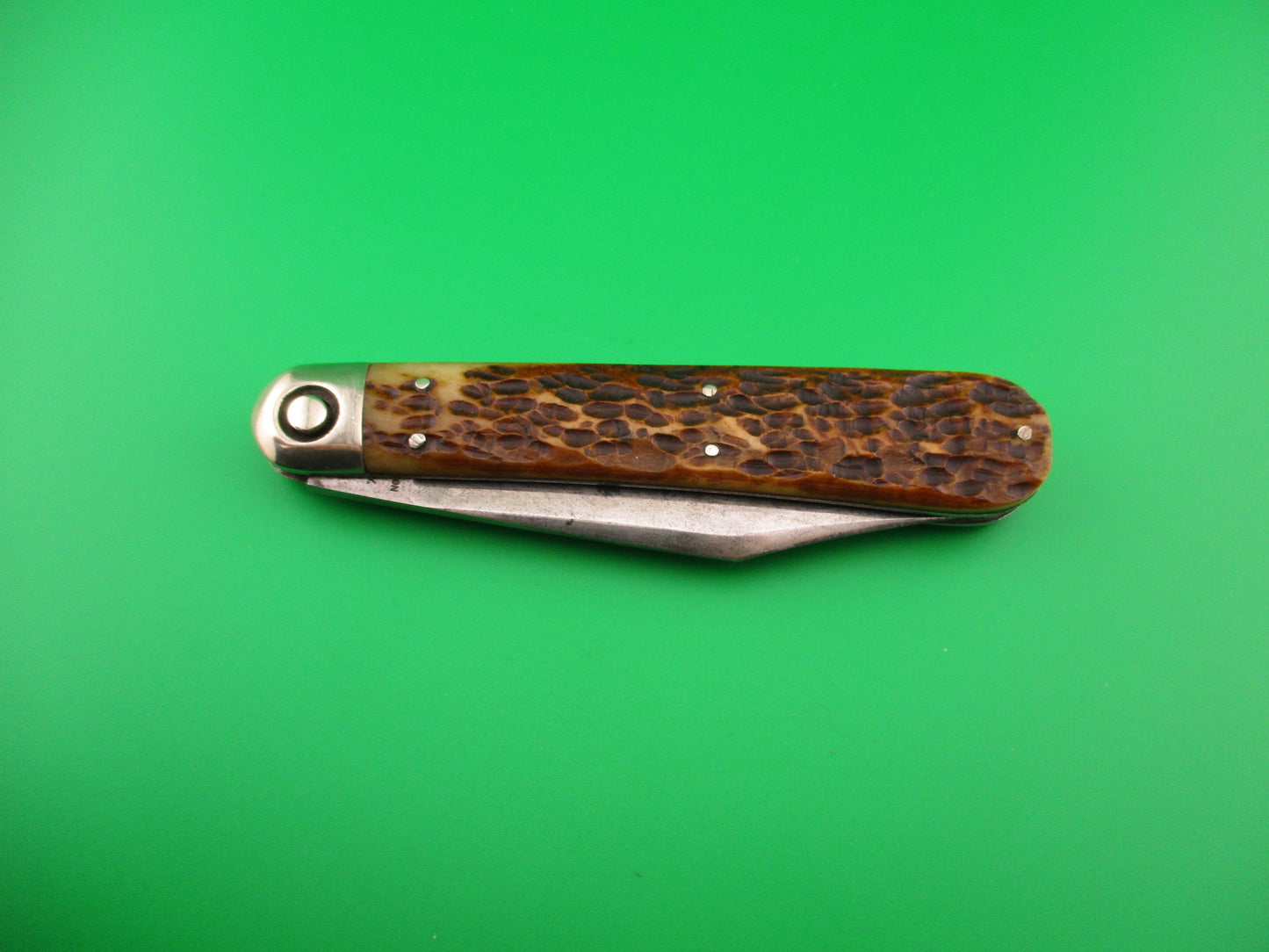 Pocket knife with tortoiseshell handle on a green background