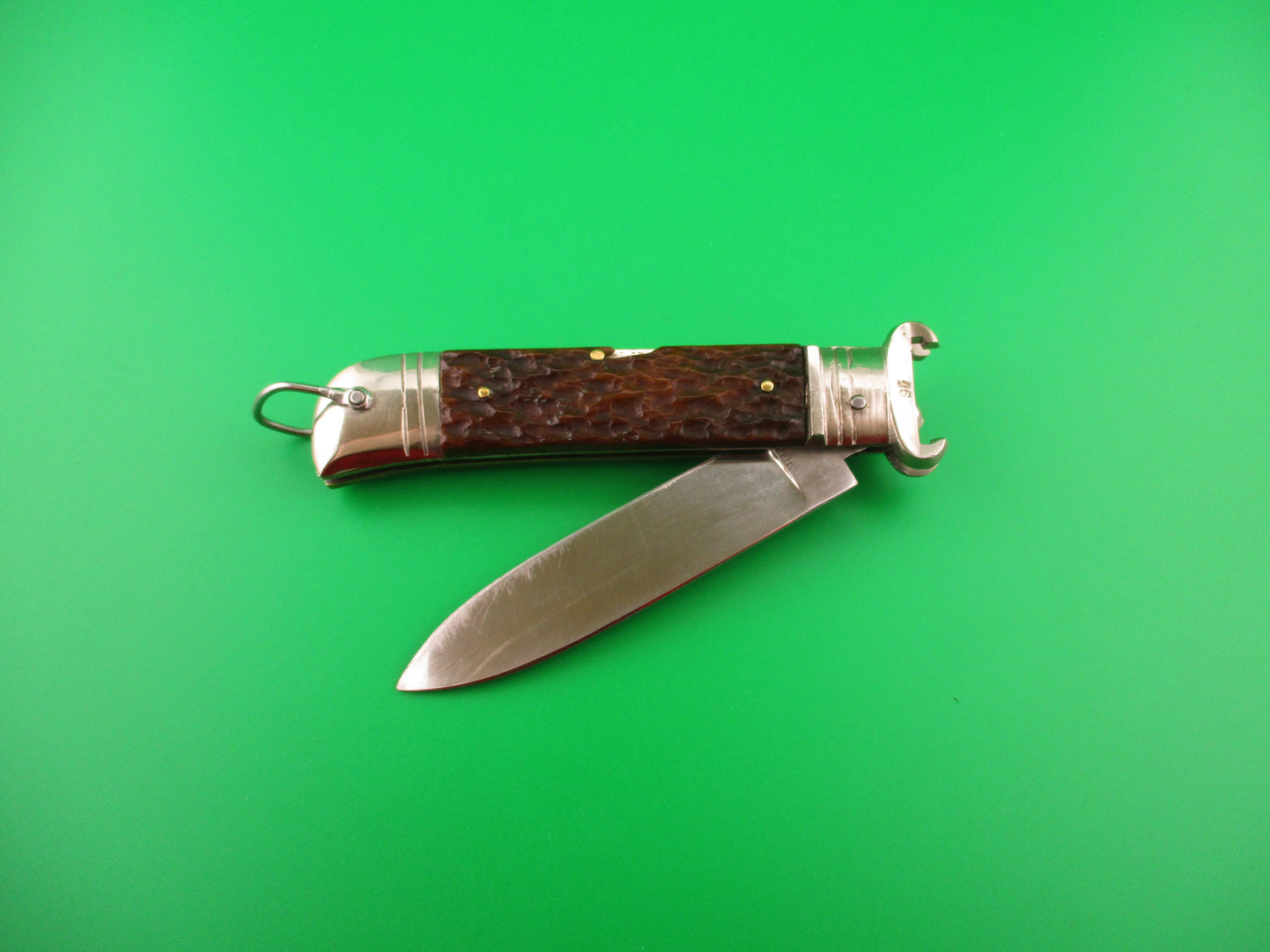 Virginia INOX 20cm Italian Bone shell puller lever vintage switchblade w lanyard ring