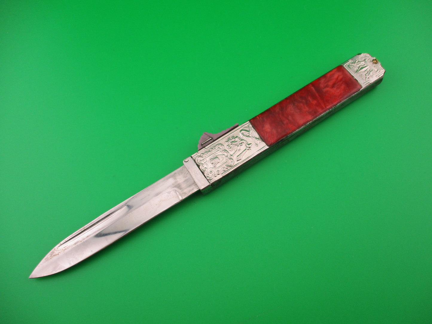 Unusual Russian 21cm RPK OTF Red Lion Crown & Sword Vintage Automatic Knife