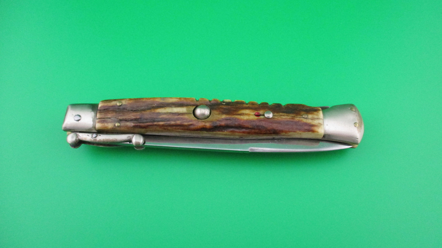 MADE ITALY INOX PATENT 28cm Italian Swing guard Stag Red dot switchblade
