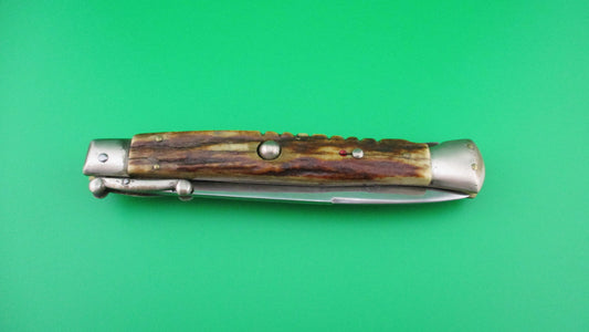 MADE ITALY INOX PATENT 28cm Italian Swing guard Stag Red dot switchblade