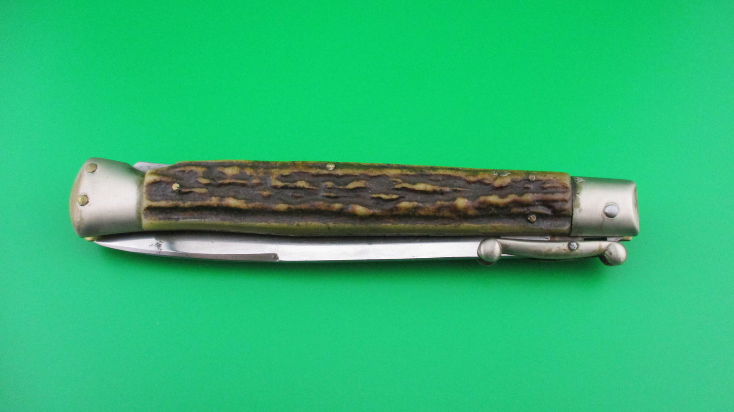 MADE ITALY INOX PATENT 28cm Italian Swing guard Stag Red dot switchblade