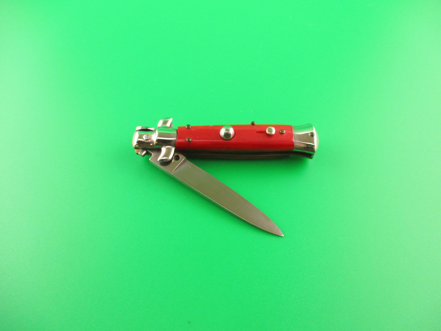 ROSTFREI 14cm Italian Swivel bolster D Stamped Red Shimmer automatic knife