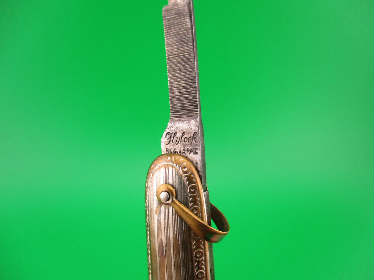 Flylock Small Silver double switchblade vintage knife w/shackle & file blade