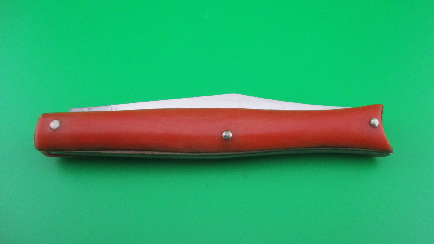 Edgemaster Fishtail 1950s Salmon synthetic handles vintage switchblade