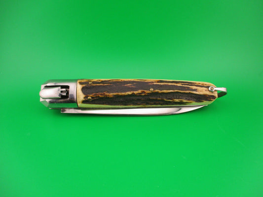INOX 27cm French Vintage Large Stag Coffin lever automatic knife
