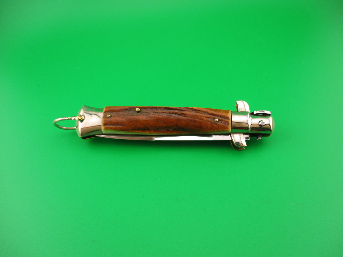 Rostfrei (slant) 20cm Italian Transitional stiletto Stag vintage automatic knife w lanyard ring