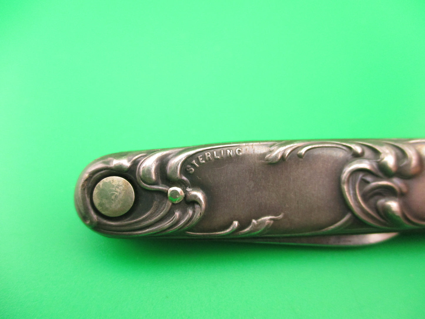 z PRESS BUTTON KNIFE CO Sterling Silver Embossed Swirls antique automatic knife
