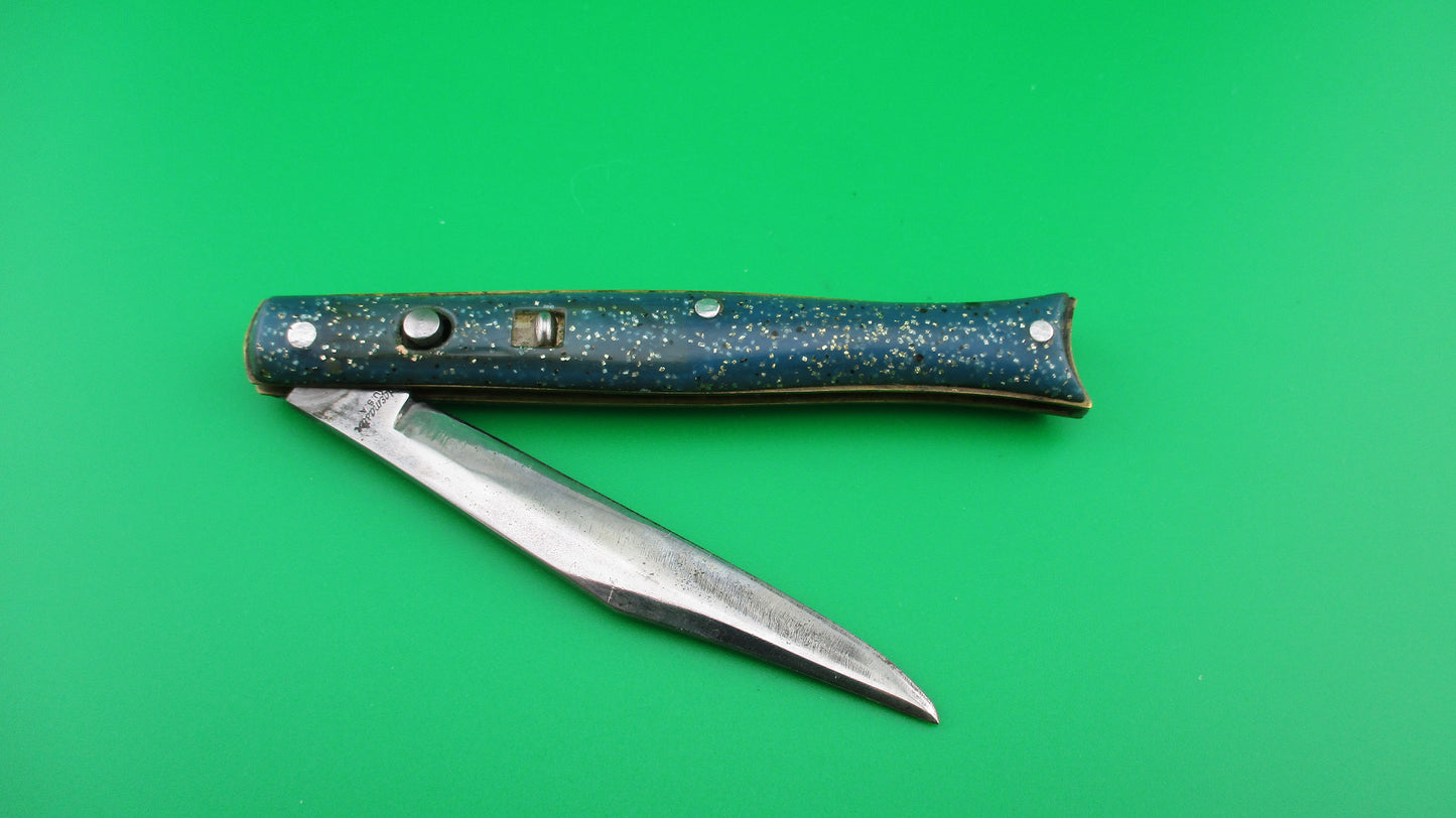 Edgemaster Fishtail Blue Sparkle vintage switchblade knife