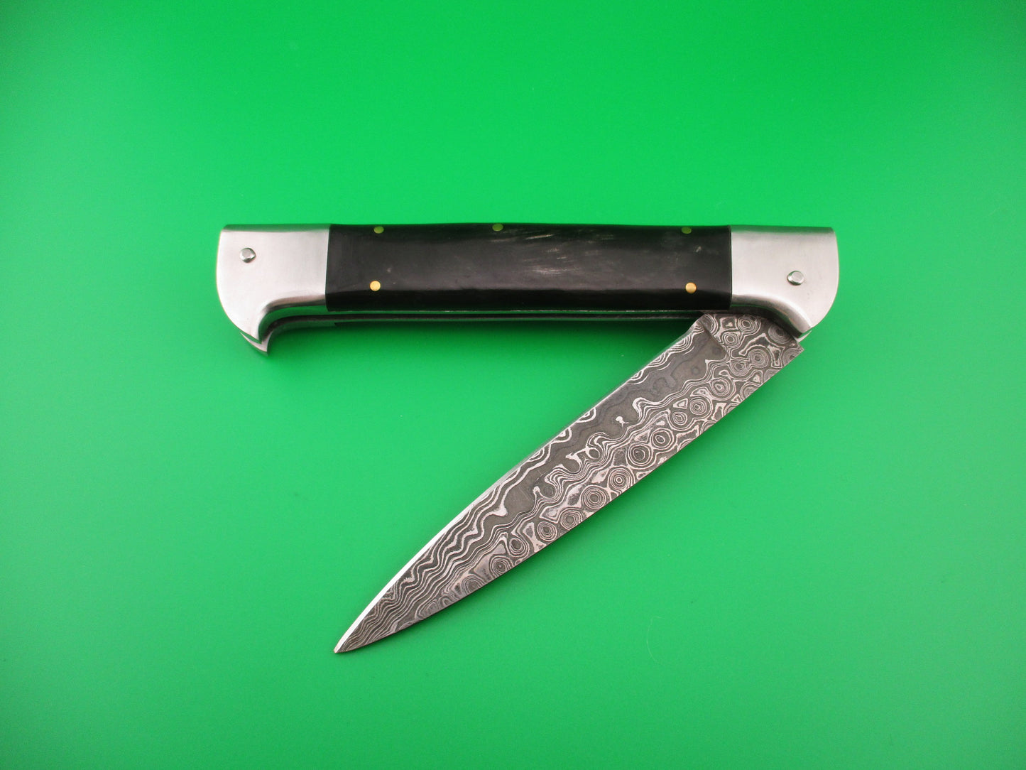 Custom 29cm Custom Damascus Bird Head Backspring release automatic knife by Samir Ahmad