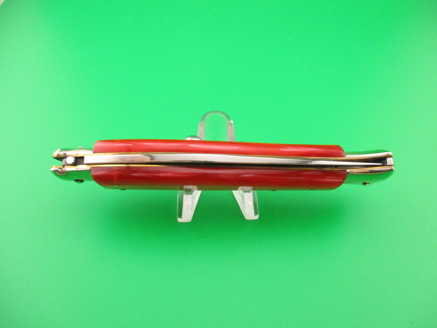 AKC 25cm Italian Picklock Fishtail Pink Pearlex vintage automatic knife