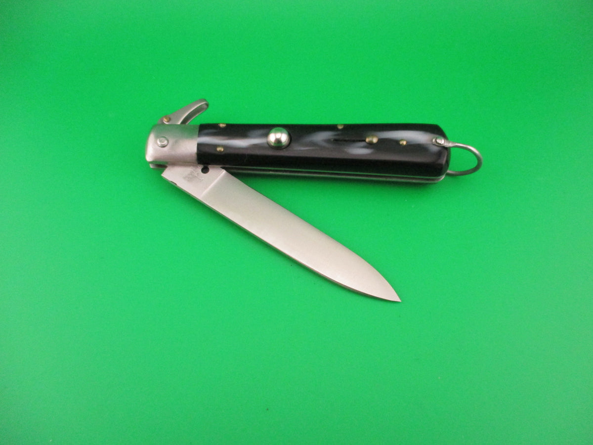 J INOX 21cm Italian Fulcrum release Black & Cream automatic knife